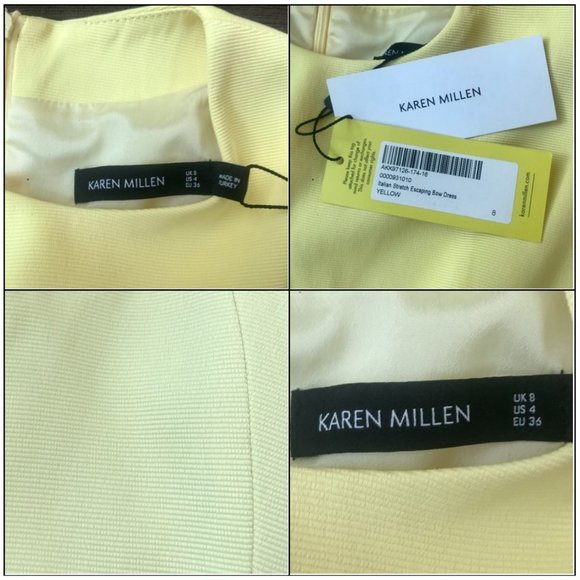 *NWT* Karen Millen Yellow Italian Stretch Escaping Bow Ribbed Dress (US Size 4) - Picture 7 of 16